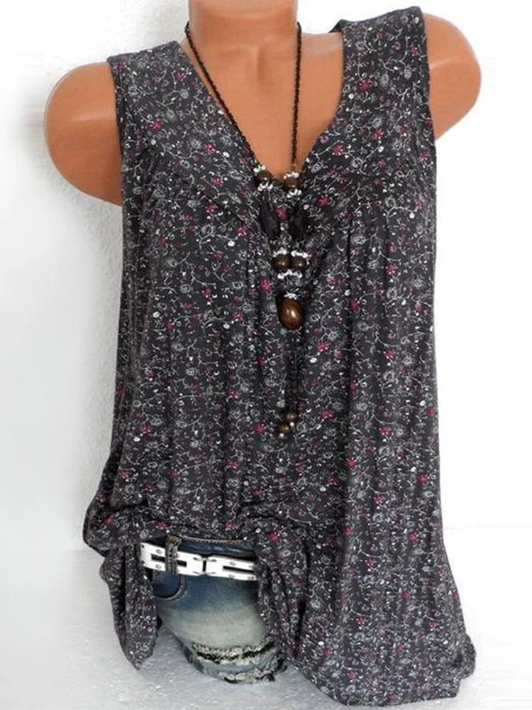 Floral Sleeveless V-neck T-shirt