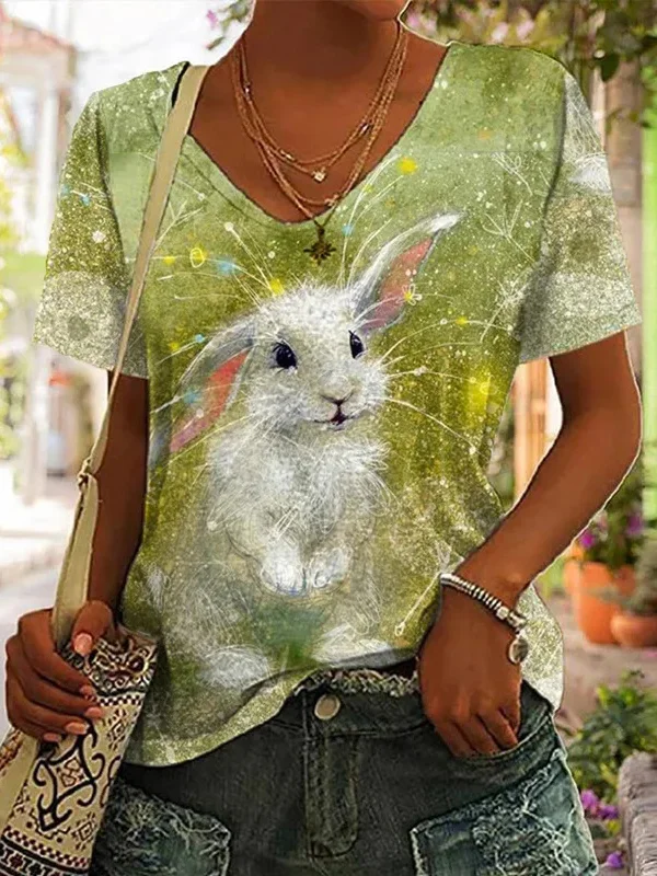 White Bunny Easter Print Women's T-shirt