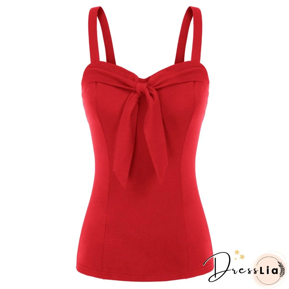 Belle Poque Women Camisole Vintage Tie Decorated Tops Wide Strap Sweetheart Neck Cotton Tops Pure Color Summer Breathable New