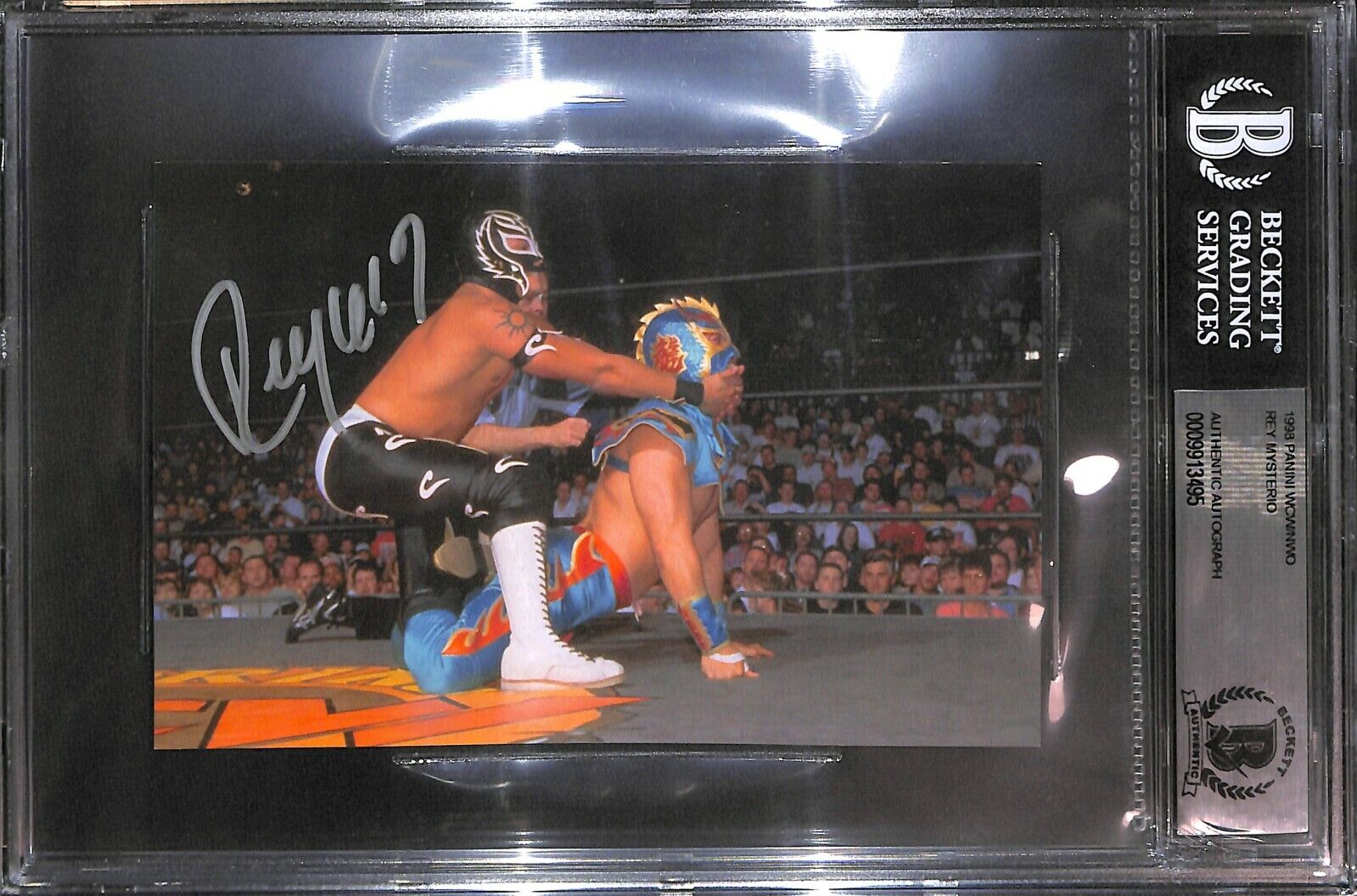 Rey Mysterio Signed 1998 Panini WCW NWO 4x6 Photo Poster painting Rookie Card #94 BAS COA RC WWE