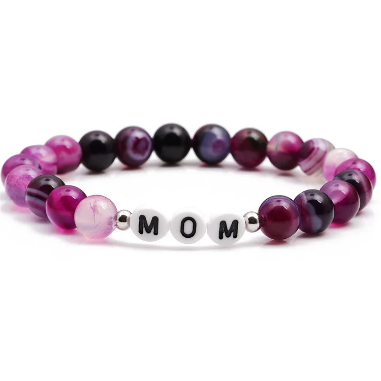 Olivenorma "MOM" Purple Agate Beaded Bracelet