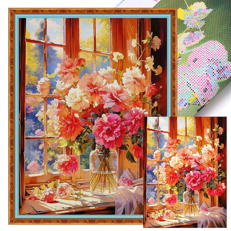 【Yishu Brand】Vase by the Window 45*60cm 11CT Stamped Canvas Cross Stitch gbfke
