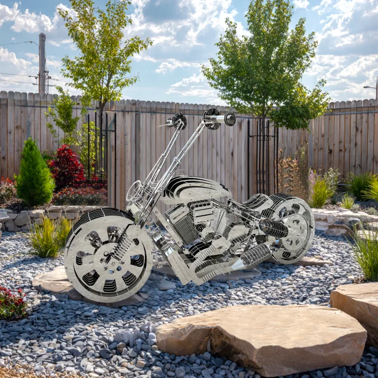 Stainless Steel Motorcycle Sculpture &ndash; Modern Outdoor Metal Art for Garden & Patio