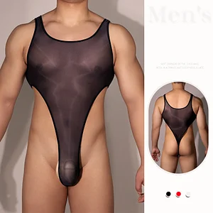 Men's Sexy Temptation Suspender Jumpsuit Transparent Ring Underwear