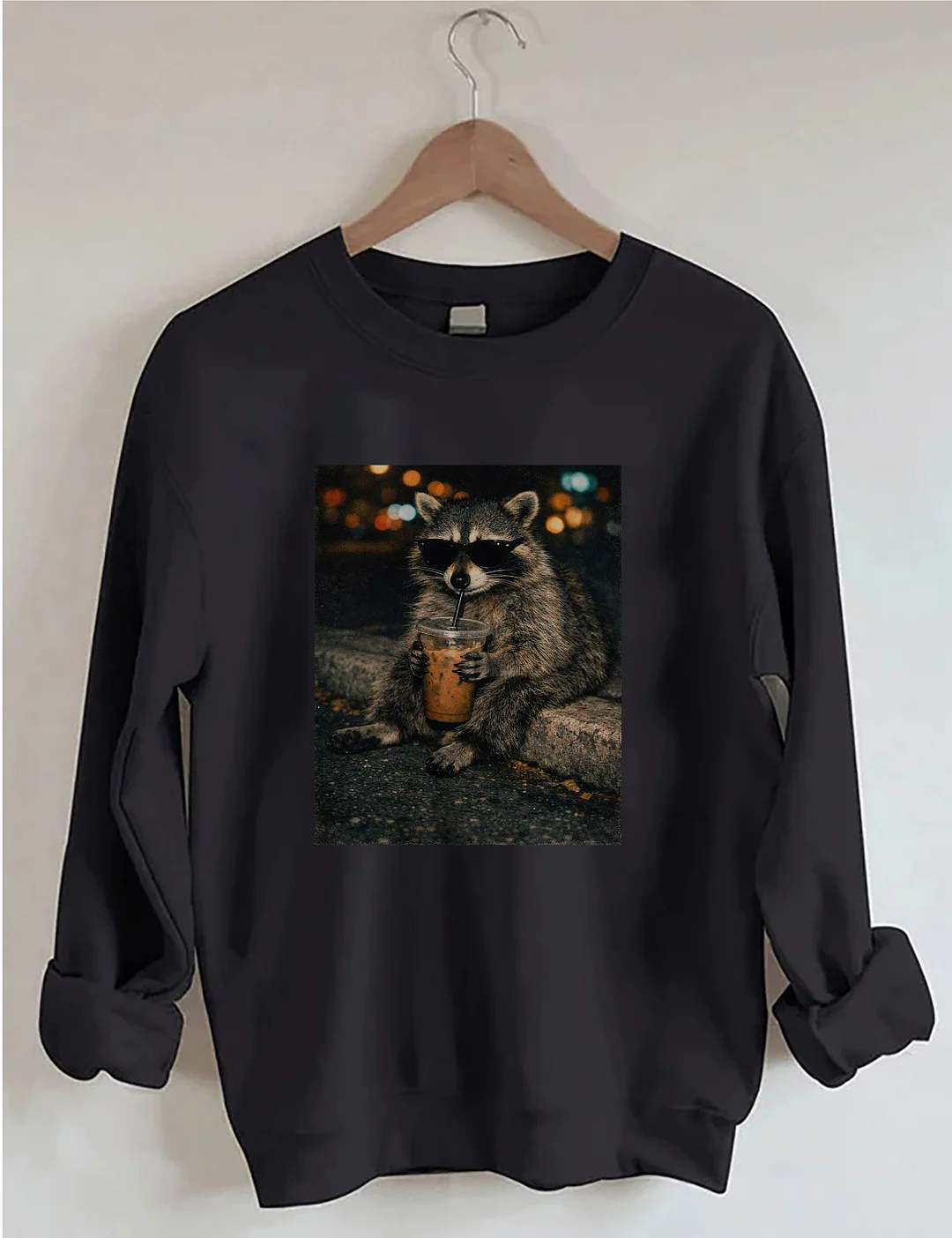Funny Raccoon Drinking Iced Coffee Sweatshirt