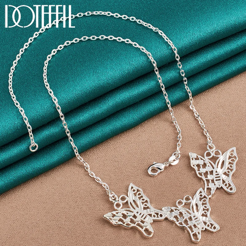 DOTEFFIL 925 Sterling Silver Charm Butterfly Pendant Necklace Chain For Woman Jewelry