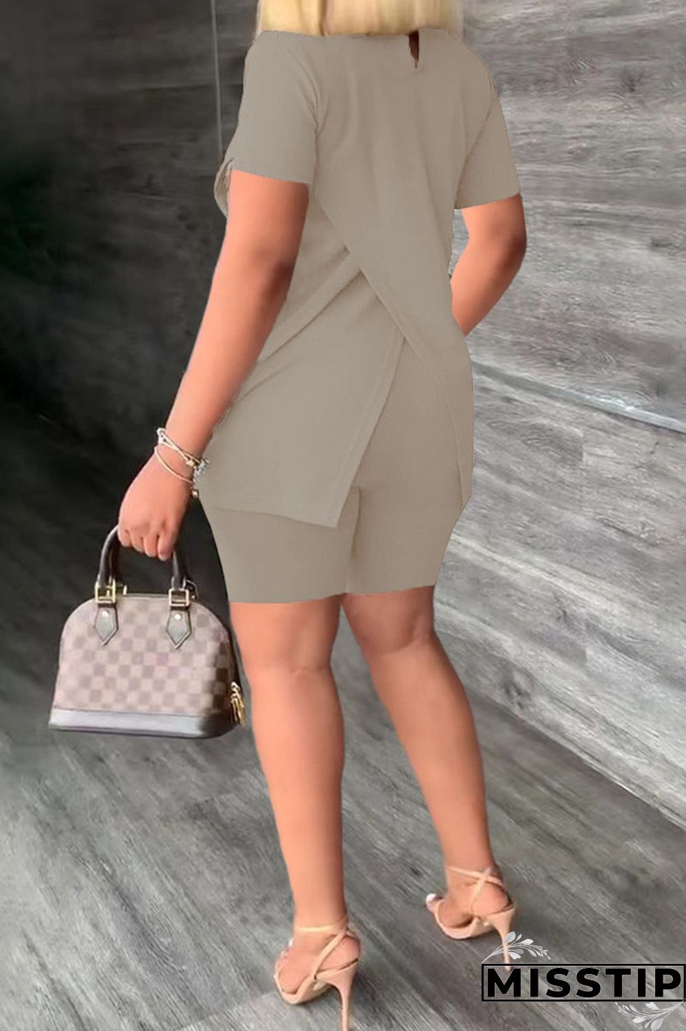 Black Casual Solid Patchwork Half A Turtleneck Short Sleeve Two Pieces