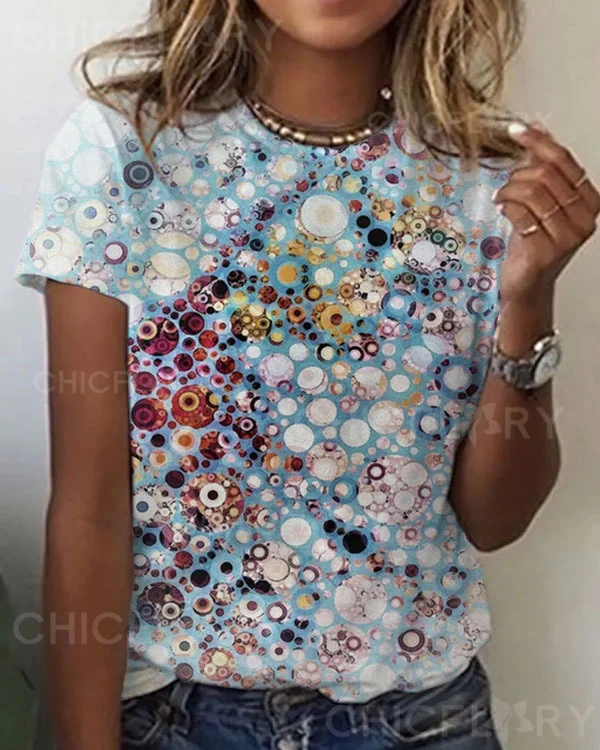 Women's Floral  Abstract Pattern Crew Neck T-shirt