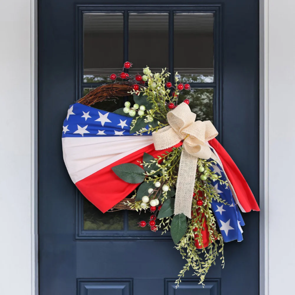 American Independence Day Rattan Simulation Wreath Ornament Door Hanging