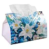 Lilies and Birds DIY PU Diamond Painting Tissue Box Kit Desktop Tissue Holder with Rhinestone Diamond Desk Decorative Tissue Box for Adults Desktop Storage Organizer
