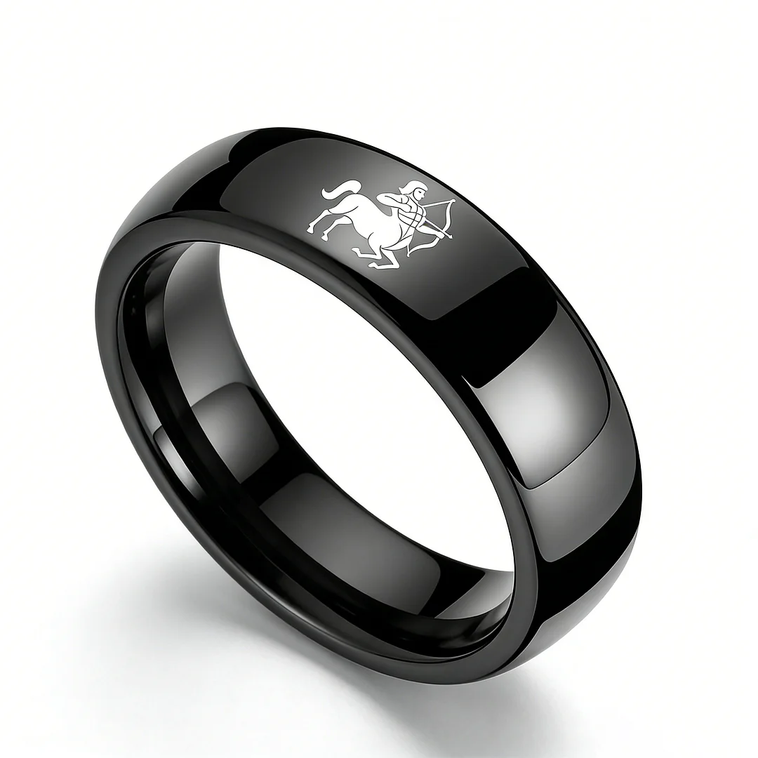 Men Women Sagittarius Tungsten Carbide Rings Prints Laser Design Domed Top Black Tungsten Wedding Band 4MM 6MM 8MM Width