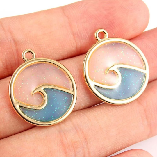 Metal drop glaze Charm,Ocean Wave charm 10Pcs Round Charms Pendant For Necklace Earring Findings DIY Making Accessory