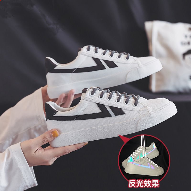 Canrulo Reflective Canvas Shoes for Women 2021new Student Casual Shoes White Shoes Platform Shoes Women Shoes Women Sneakers Sneaks