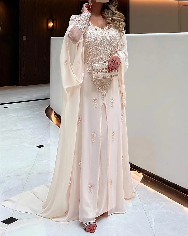 Women's V-neck long-sleeved embroidered Dress
