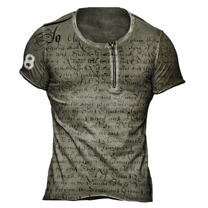 Fashion retro note beating tactical short-sleeved T-shirt / [viawink] /