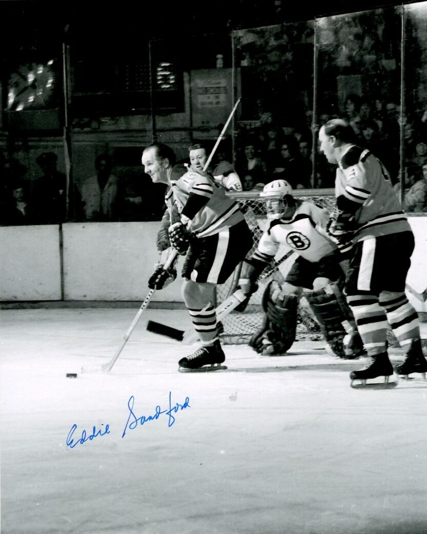 Signed 8x10 EDDIE SANDFORD Boston Bruins Photo Poster painting - COA