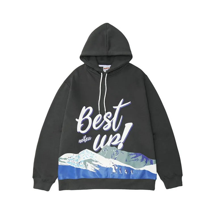 Man Fall Winter Outfis Winter Printed Thickened Hooded Sweatshirt Casual Top