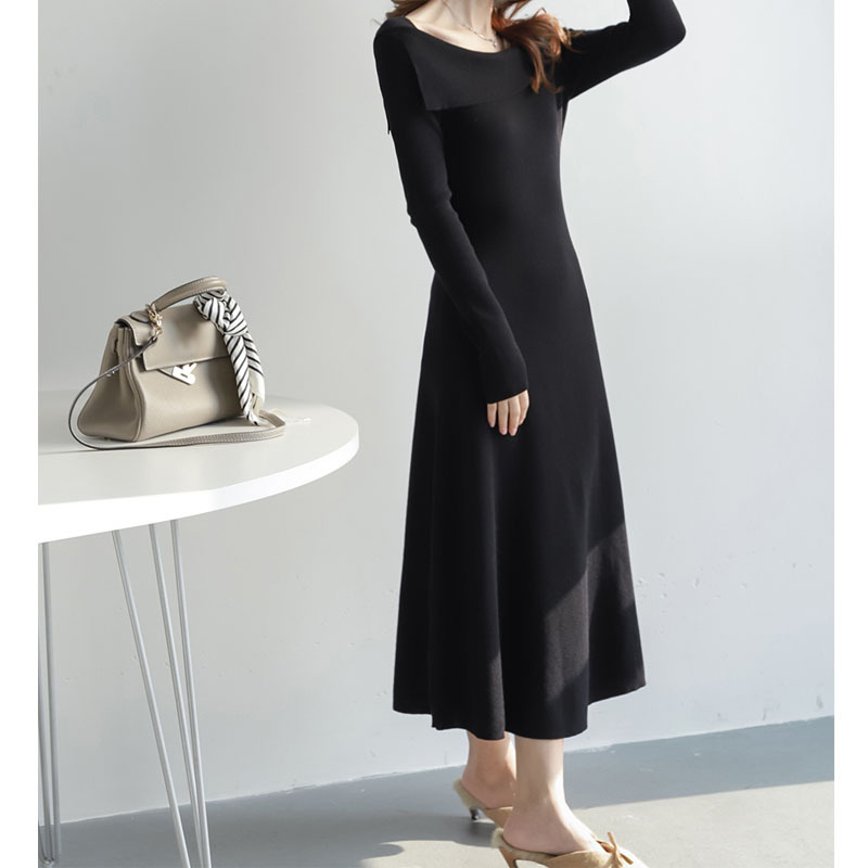 Rotimia French one-shoulder fashion wool knit dress