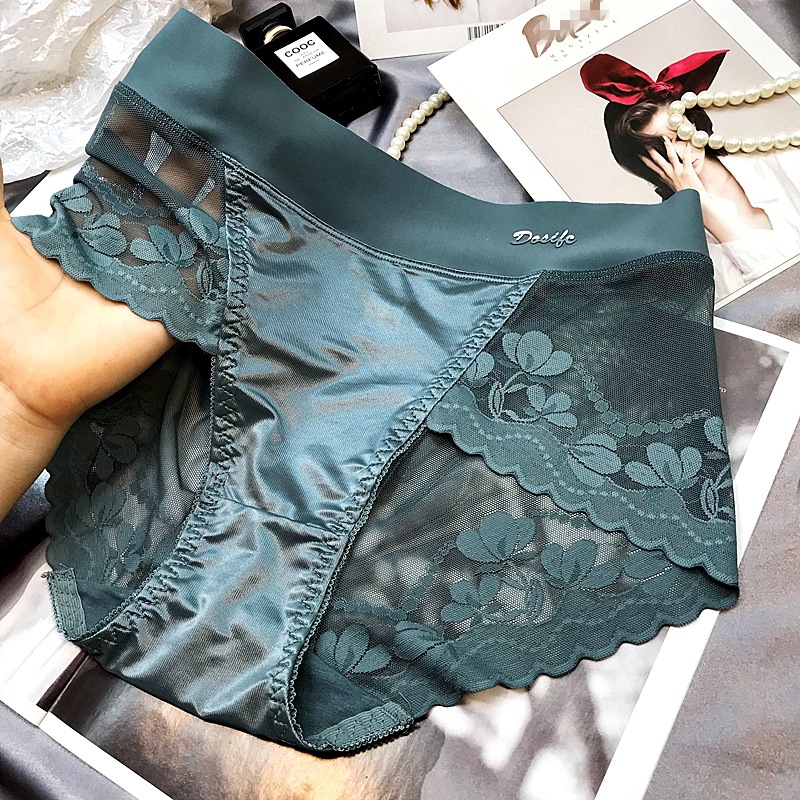 Men's high-end satin light luxury lace breathable mesh cotton briefs