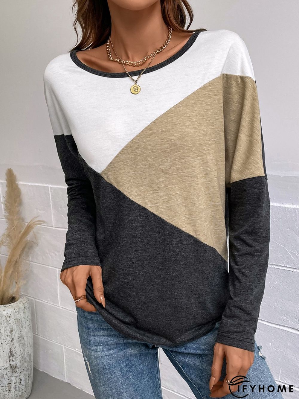 Casual Long Sleeve Crew Neck Printed Top T-shirt | IFYHOME