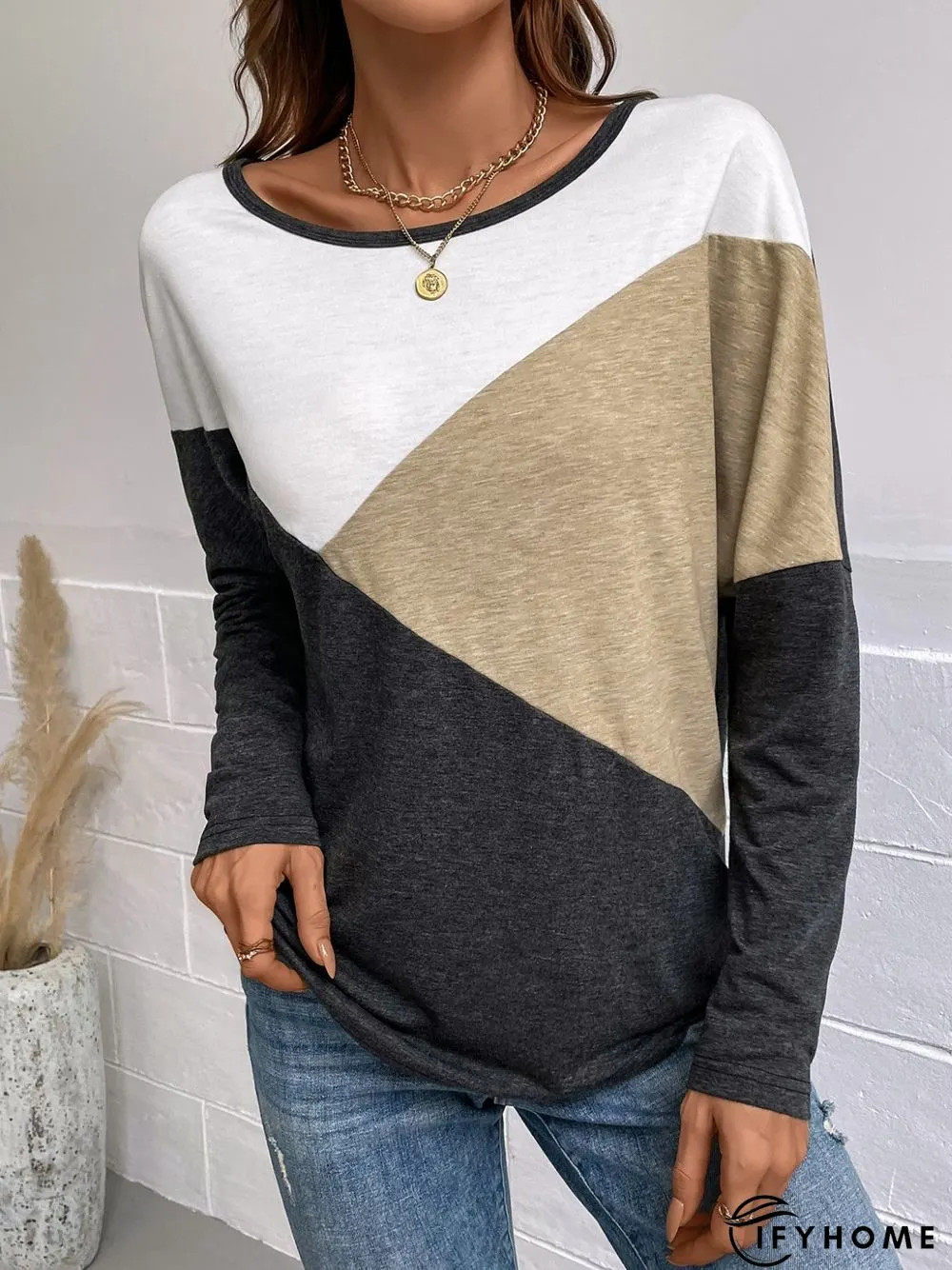Casual Long Sleeve Crew Neck Printed Top T-shirt | IFYHOME