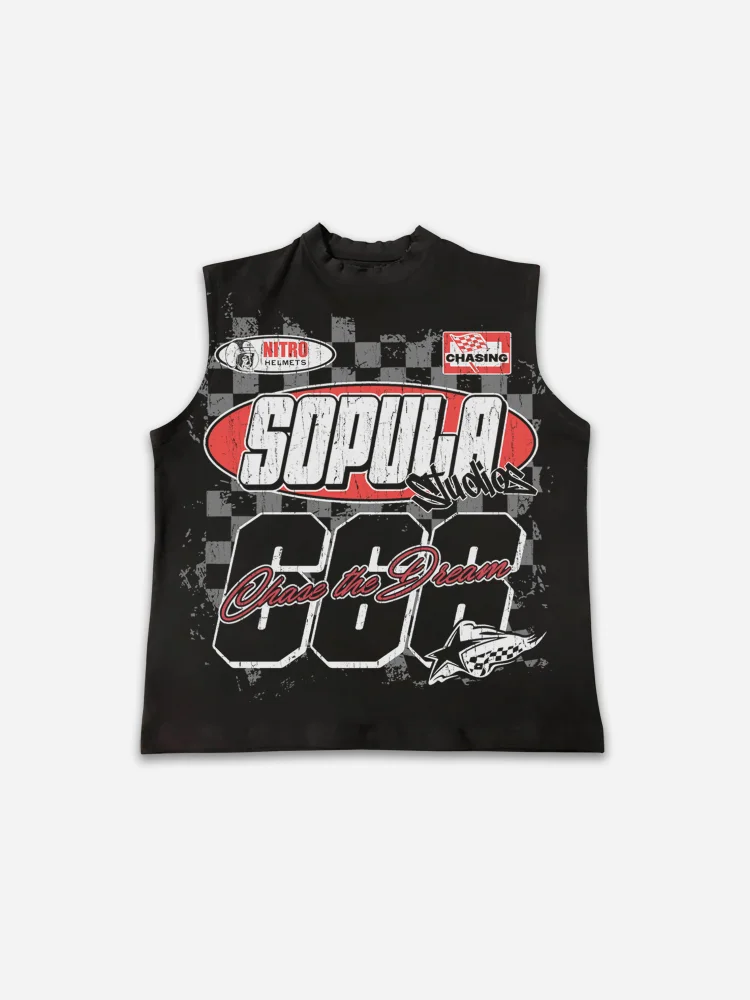 Vintage Racing Text Banner Graphic Cotton Tank Top