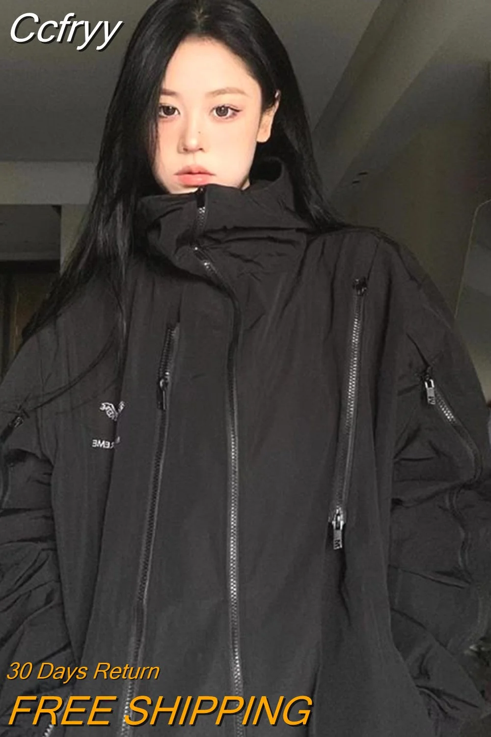 Huibahe Harajuku Black Jacket Women Waterproof Y2k Streetwear Coat Vintage Aesthetic Gothic Oversize Outdoor Windbreaker Korean