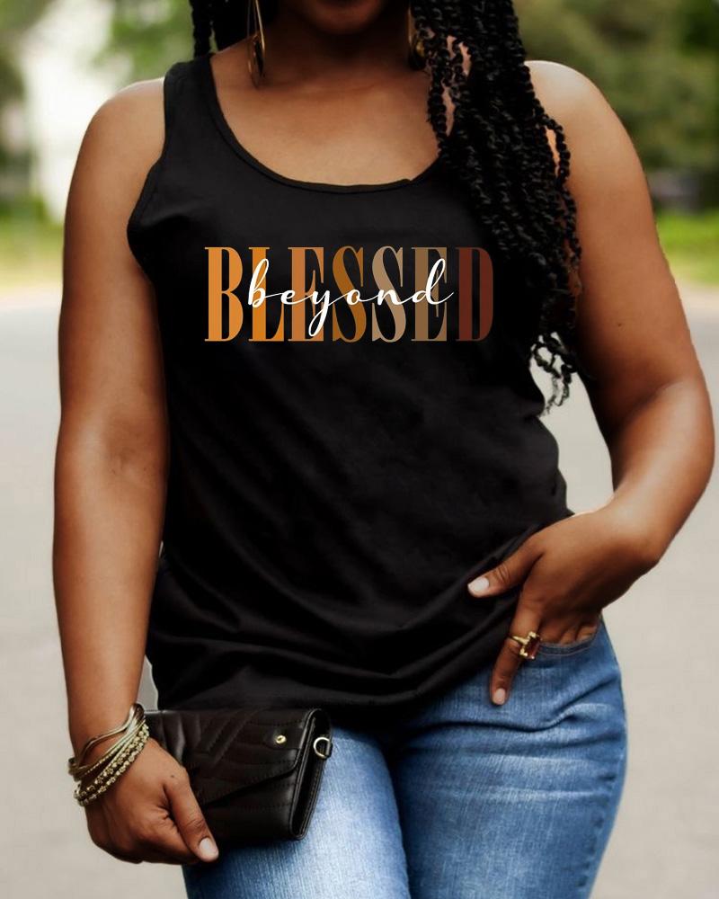 Black Contrasting Letter Print Casual Vest