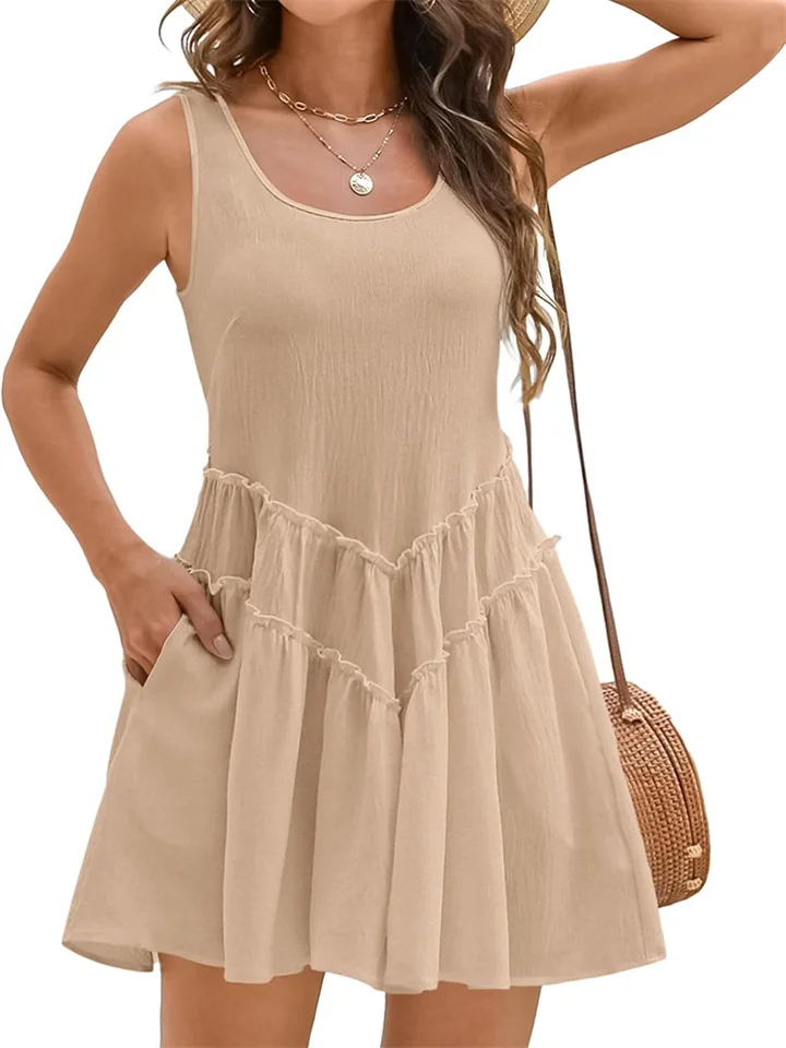 Women's New Beach Sun Dress U Neck V Lace Dresses-JRSEE