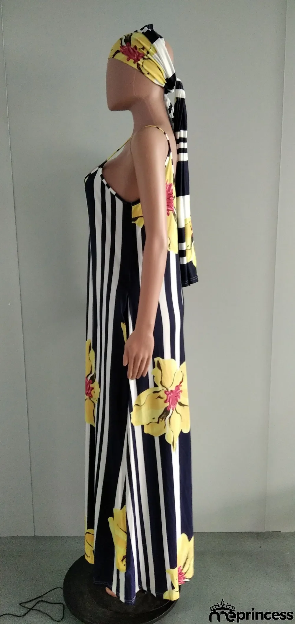 Floral Print Maxi Slip Dress With Headscarf