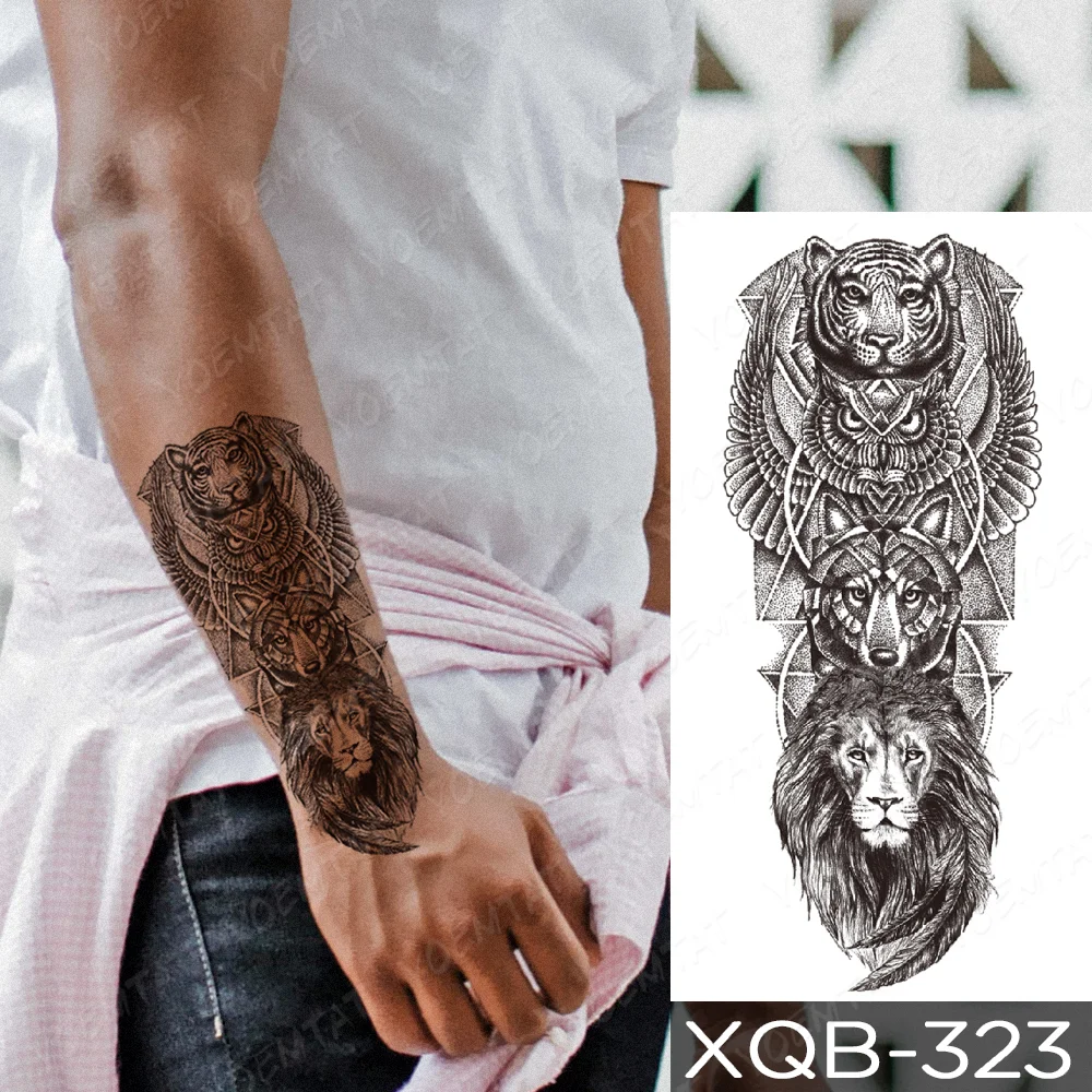 Sdrawing Sdrawing Temporary Sleeve Arm tattoo Sticker Lion Clock Tiger Gear Skeleton Rose tattoos Body Art Fake tatoo Men Women Black