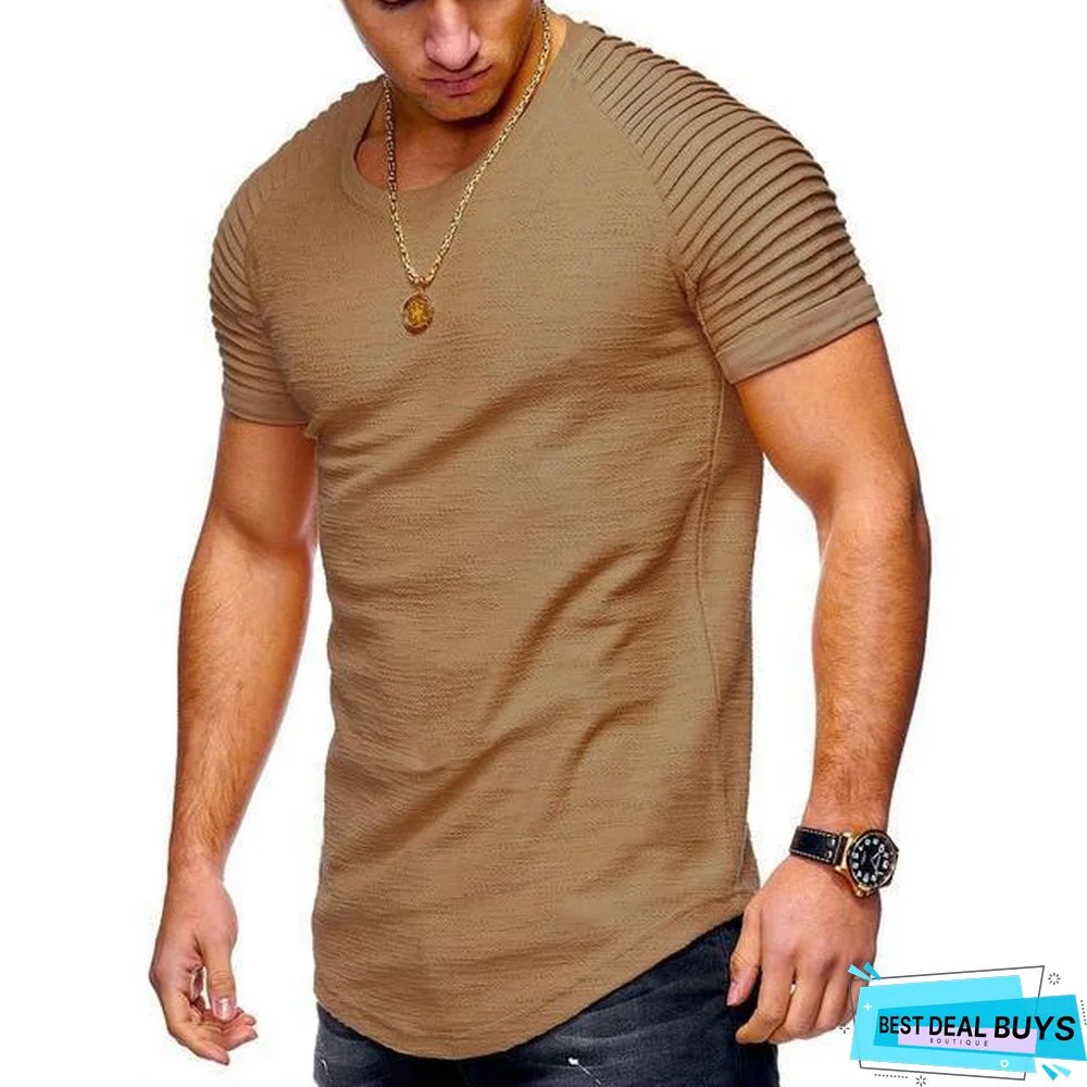 Summer Short Sleeve Men T-shirt Cotton Blended Solid Mens T-shirt