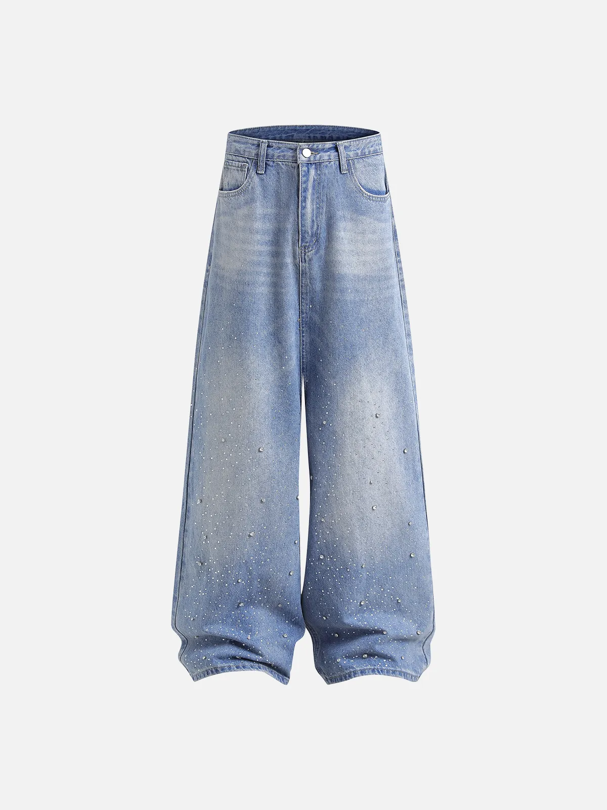 Blue Act Chic Rhinestone Application Loose Jeans Front