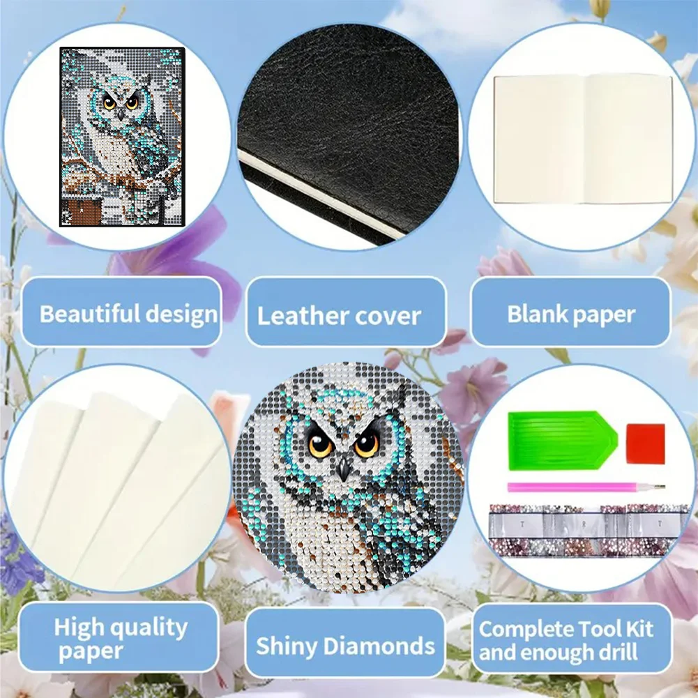5D DIY Owl Diamond Art Painting Notebook Kit Crystal Notepad Sketchbook Gifts