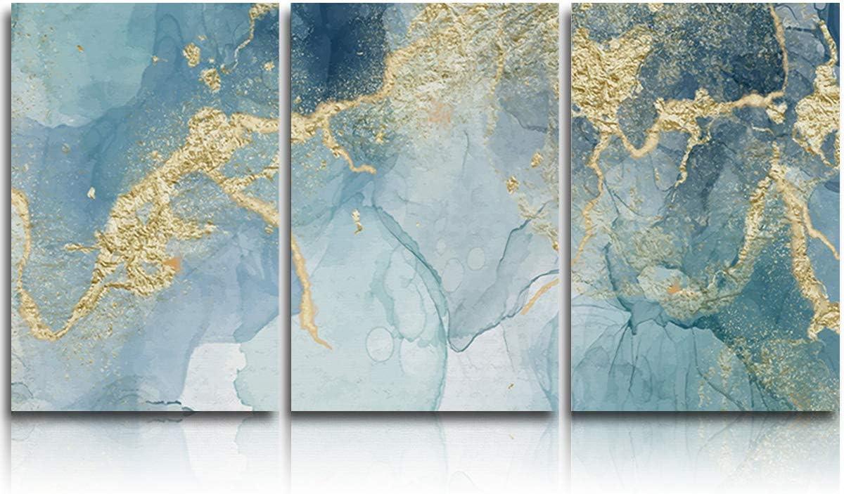 Miss Sweetheart Home Decor Canvas Prints Wall Art 3 Pieces-Abstract Blue Marble,Framed Modern Artwork Oil Painting for Bedroom Living Room Bathroom,Ready to Hang 12&#034;x16&#034;x3 Panels