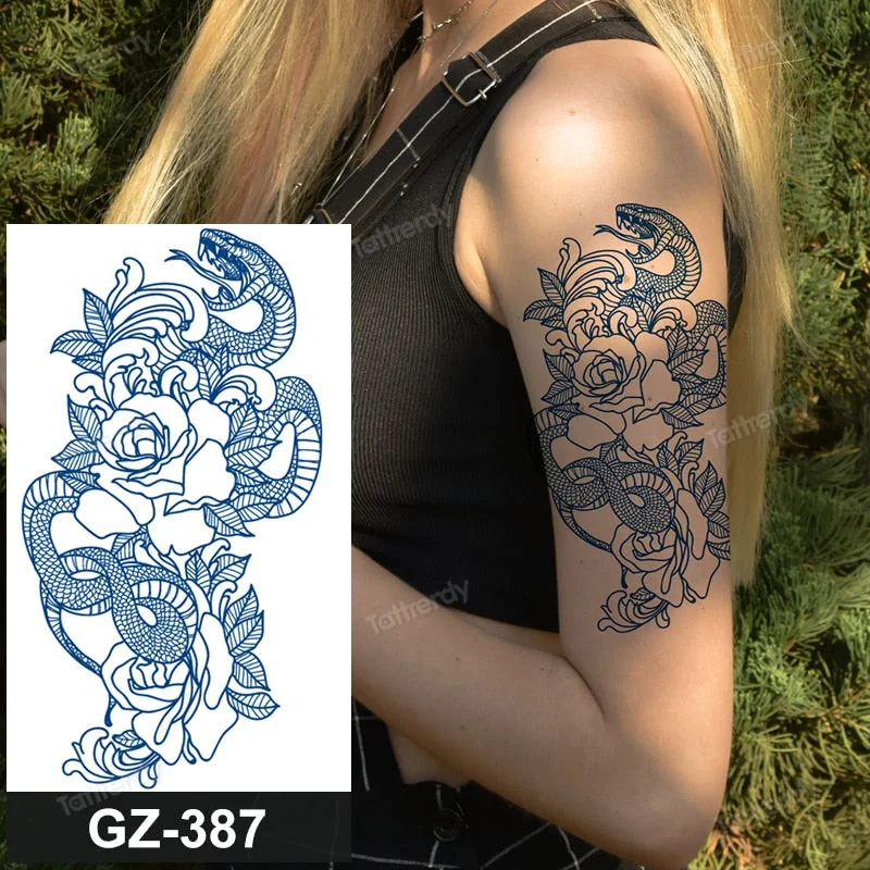 Juice Ink Lasting Waterproof Temporary Tattoo Sticker Dragon Snake Totem Tattoos Sun Wing Body Art Arm Fake Tatoo Women Men