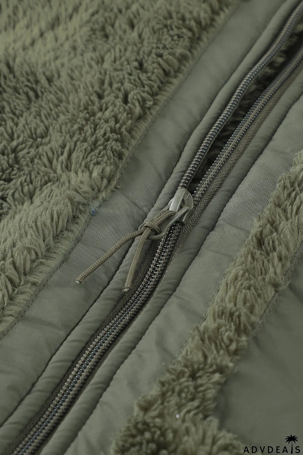 Zip Up Sherpa Coat With Pocket