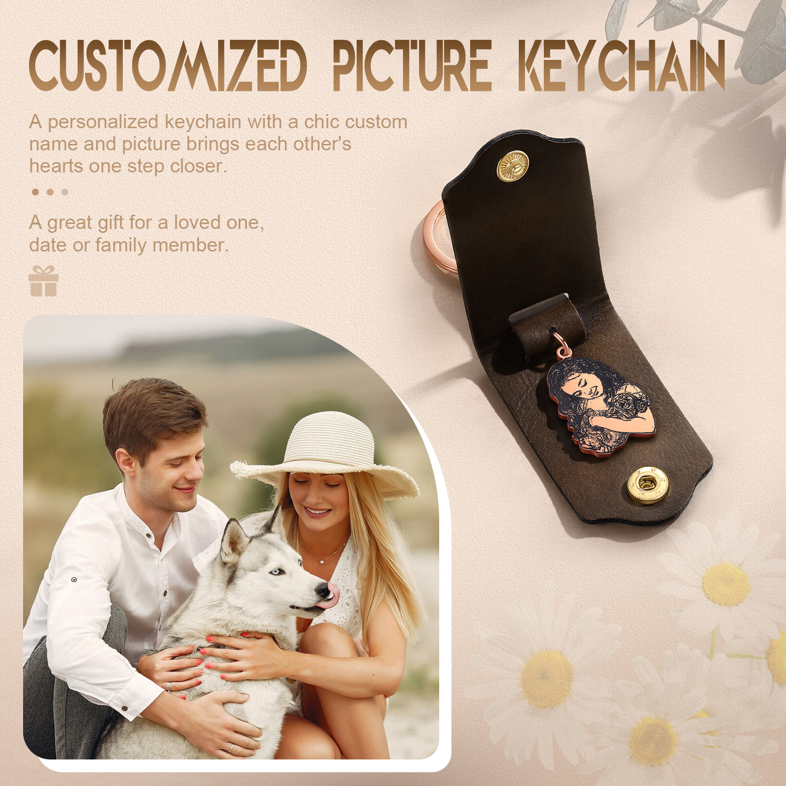 Personalised Photo & Name Keychain Custom Leather Keychain Gifts for Him/Her-Jessemade AU