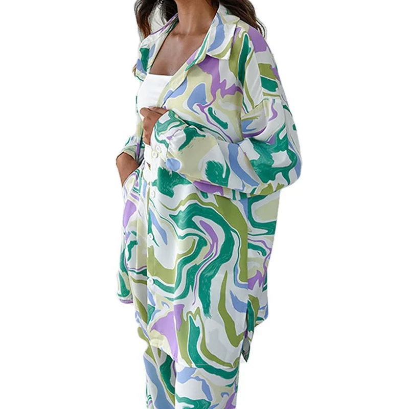 Sdrawing Sdrawing New Women's Street Loose Printed Shirt Long-Sleeved Fashion Casual Suit Women Two Sets
