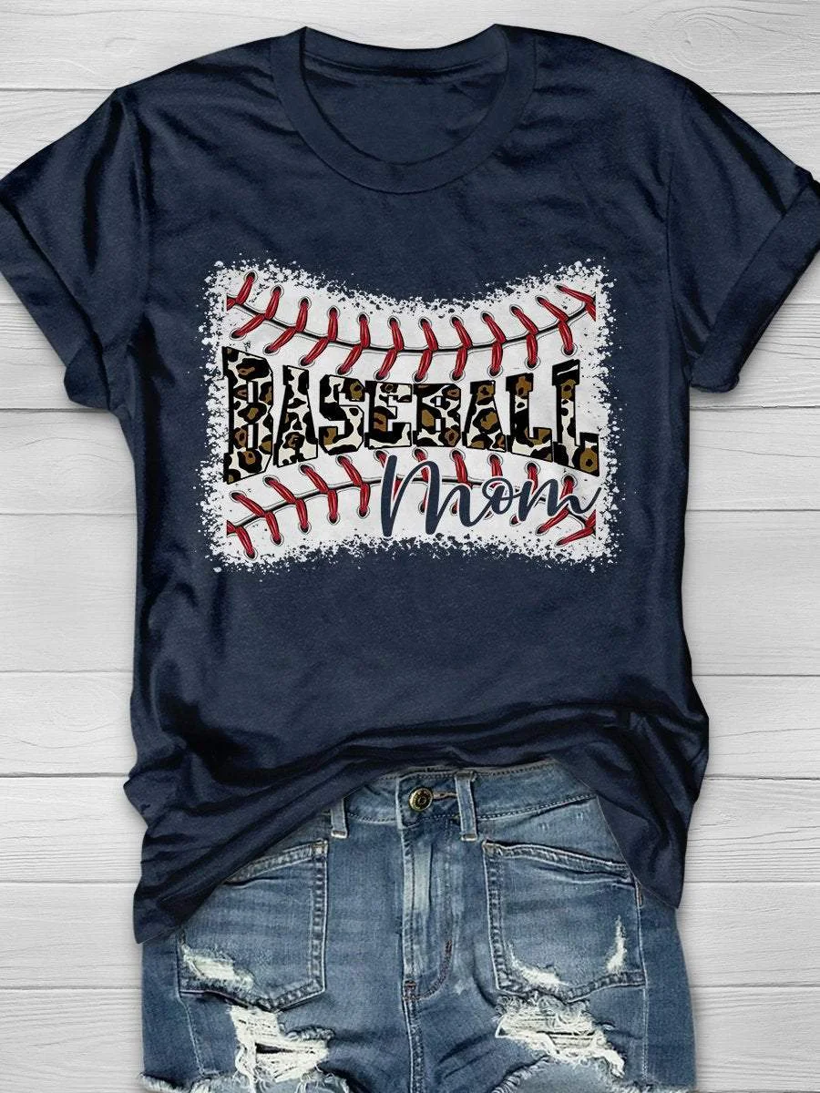 Leopard Baseball Mom Print Short Sleeve T-shirt