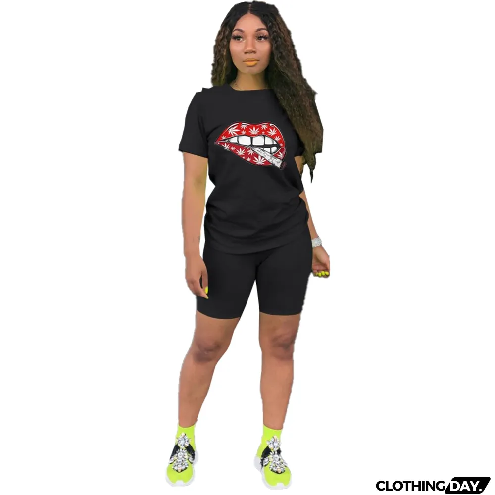 Summer Casual Two Piece Biker Shorts Set