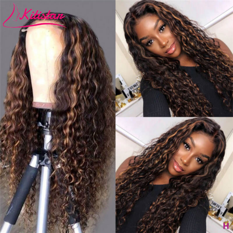 Black Mixed Brown Brazilian Water Wave Curly Wig