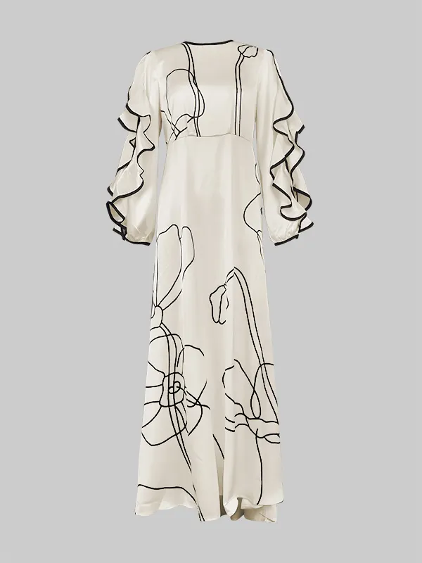 Casual Loose Short Sleeves Contrast Color Falbala Split-Joint Round-Neck Midi Dresses