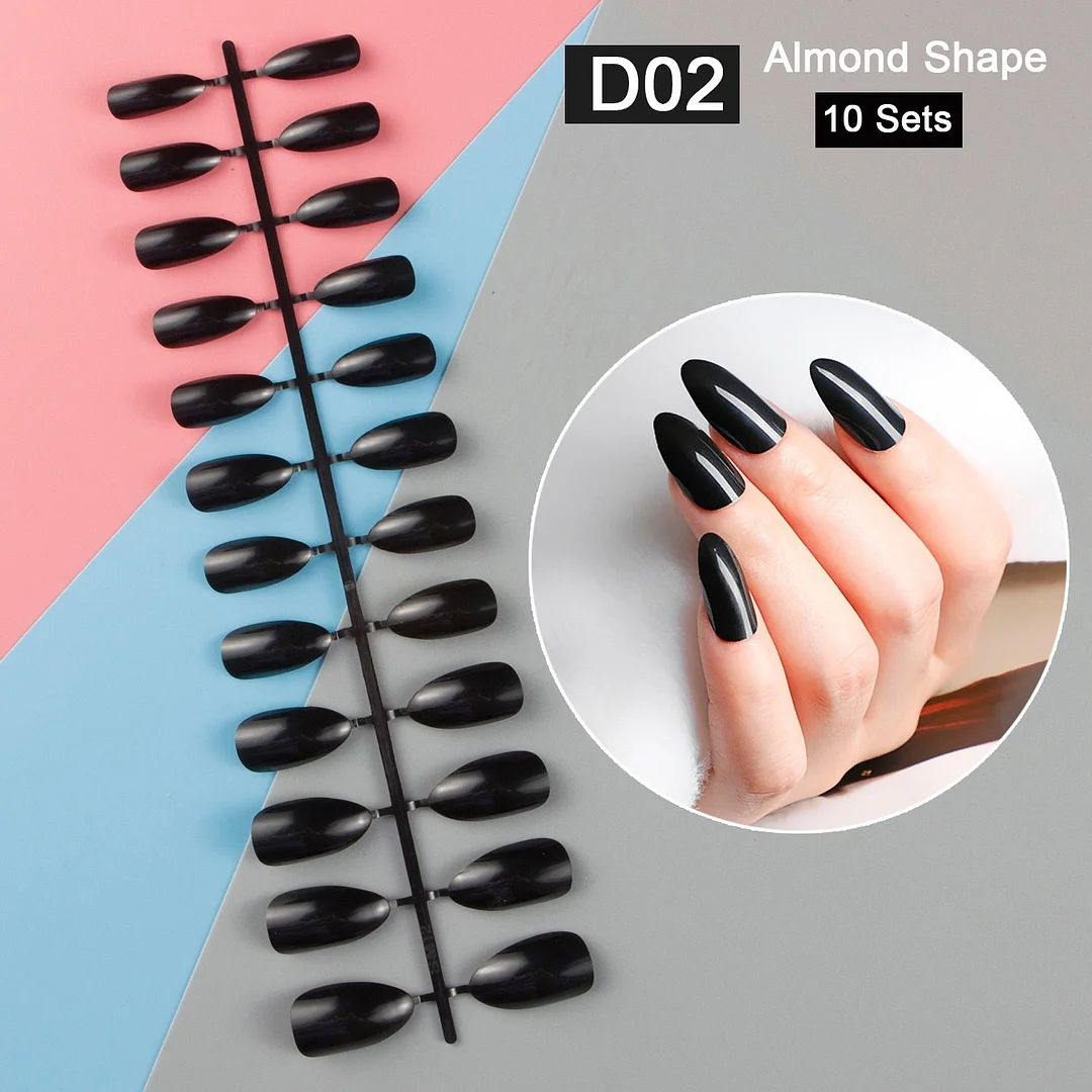 10 Sets/Pack Mixed Solid Colors Coffin Round Square Almond Shape False Nails Full Cover Nail Tips Short Fake Nails Tip Manicure-Nail Inspo