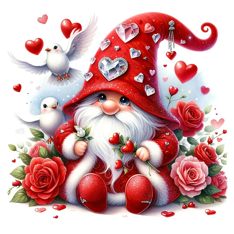  MXJSUA Gnomes Diamonds Painting Kits for Adults, Valentines  Gnomes Round Full Drill Diamonds Painting Kits, 5D DIY Gnomes Valentines  Diamond Art Painting Kits for Home Decor 12x16 Inch Sweet Love 