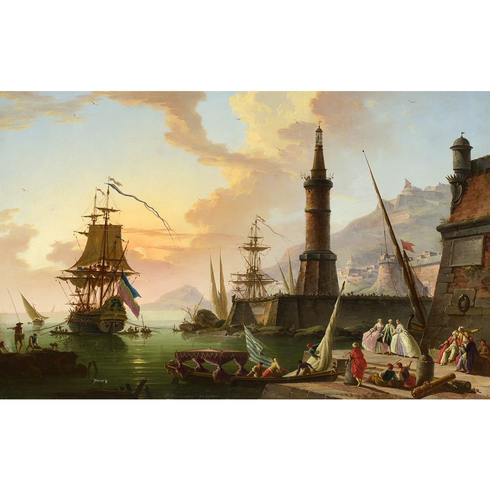 

45*35CM - Round Drill Diamond Painting - Warship Sea Landscape, 501 Original