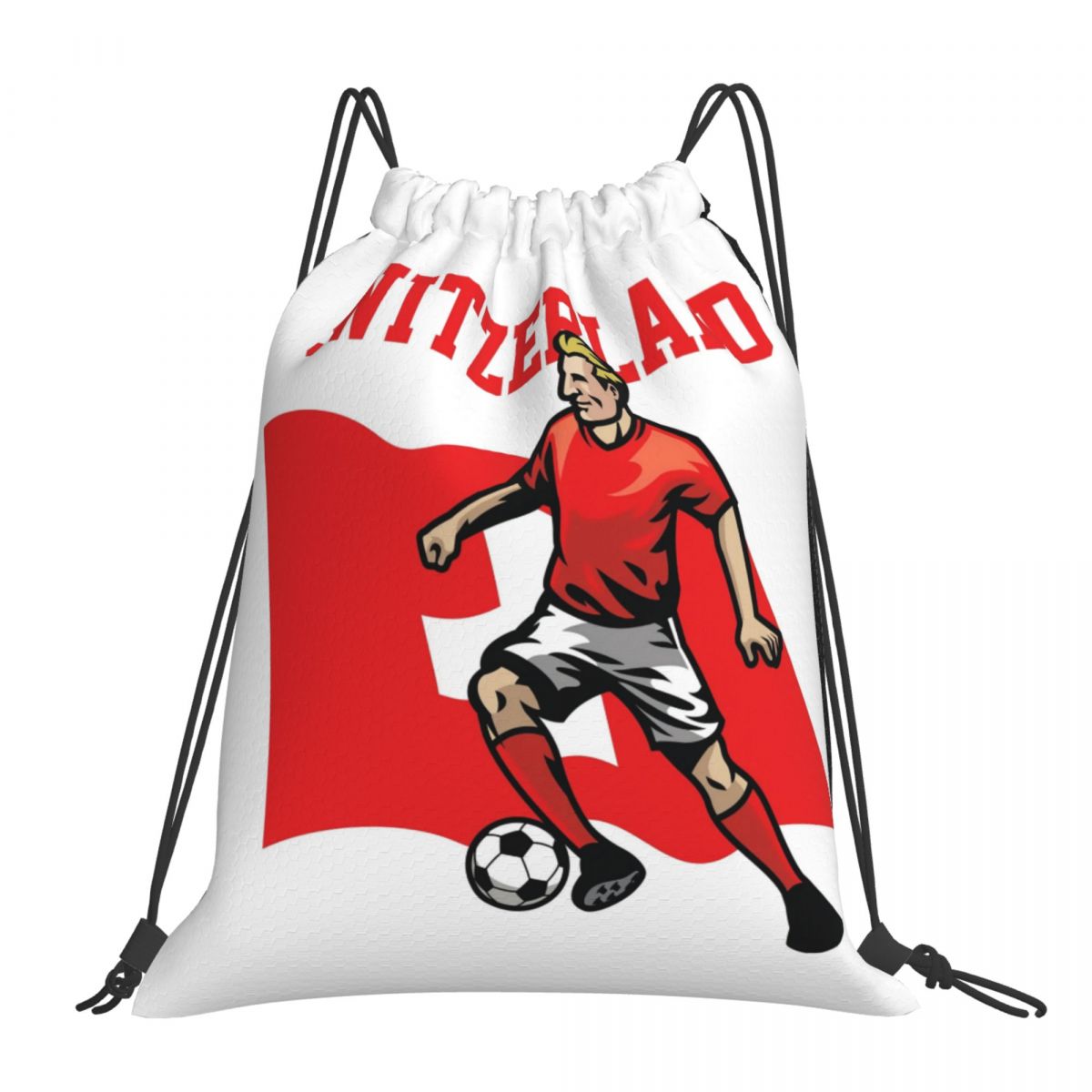Switzerland Soccer Player Foldable Sports Gym Drawstring Bag