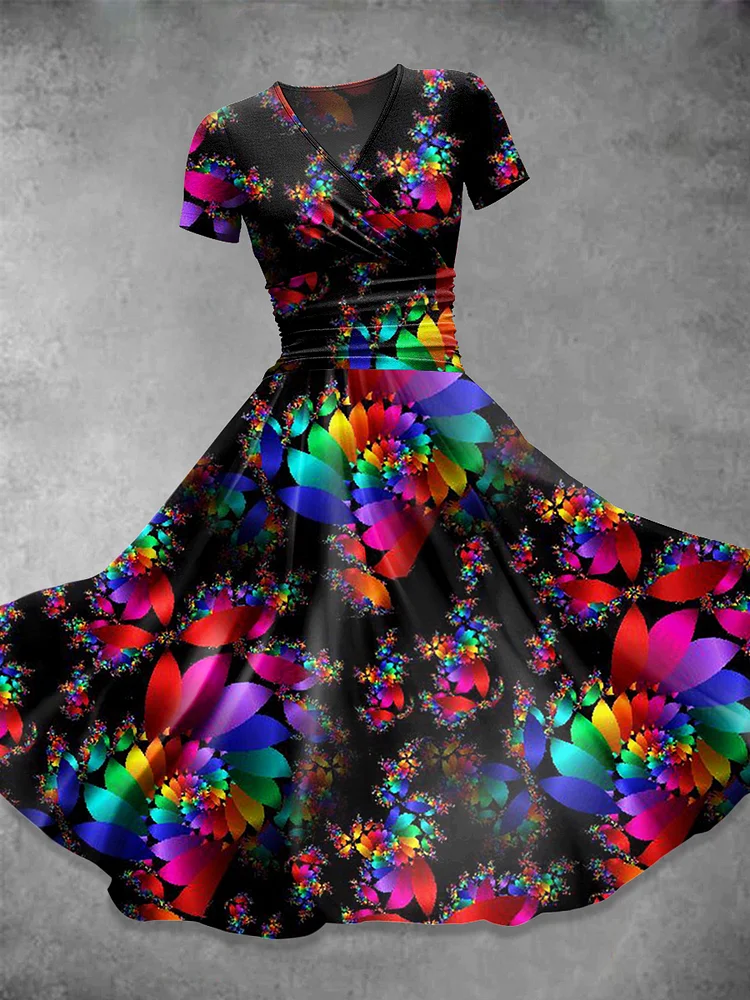 Rainbow  Flower  Art  Print Casual Dress