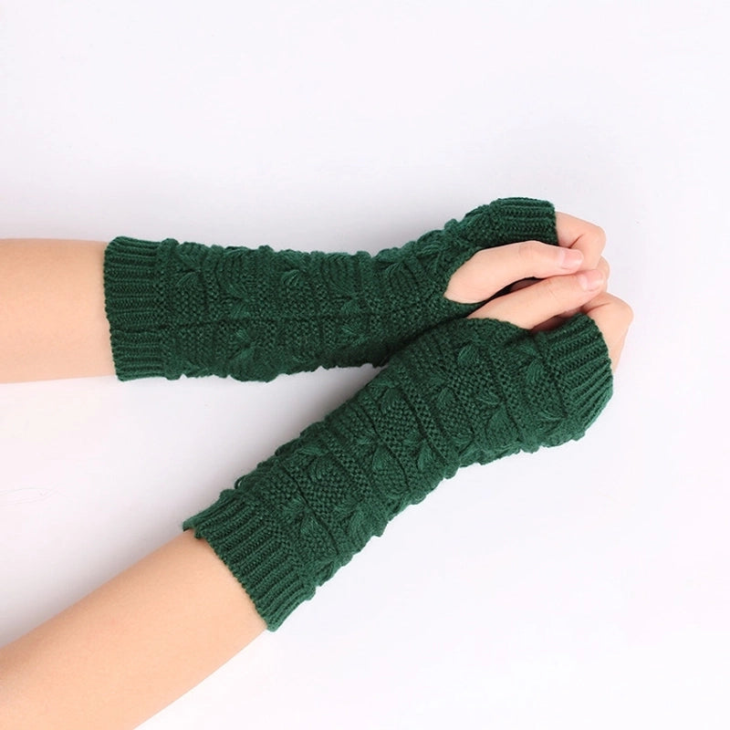 Wool Gloves Winter Cold-proof Knitted Warm Half-finger Computer Gloves Autumn And Winter Women’s Thickened Winter Sleeves