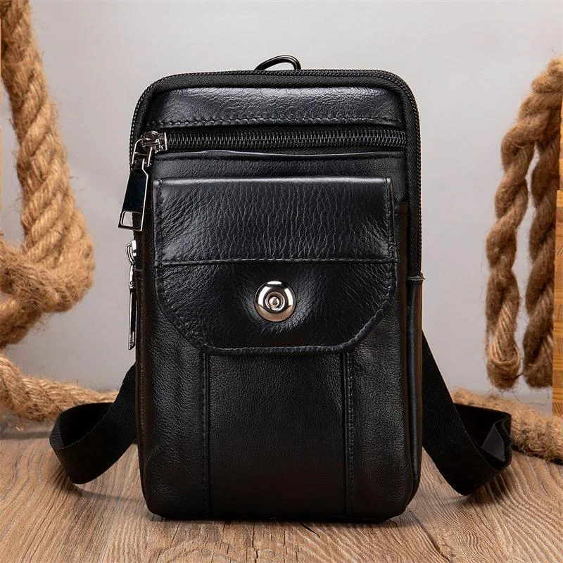 Men's Retro Crossbody Bag Leather Casual Mini Belt Bag